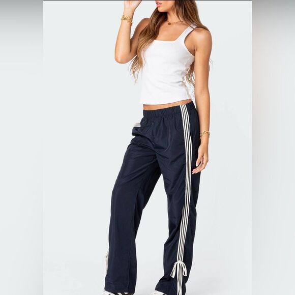 Edikted Remy Bow Ribbon Track Pants Size Large - Picture 2 of 8